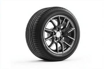 Fototapeta premium Car wheel and tire isolated on white background, Selective focus wheel and tire for vehicle on white background.
