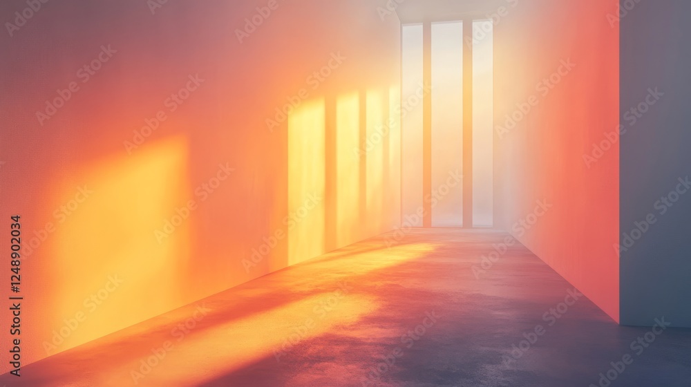 Poster sunlight streams through windows casting warm light in empty room