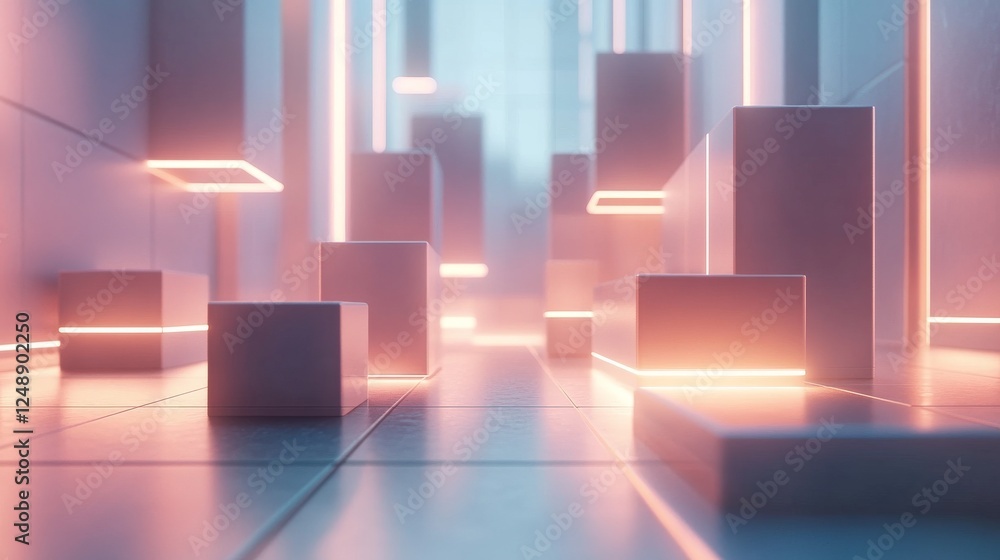 Poster abstract composition features geometric shapes and diffused light elements