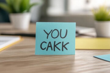 blue sticky note with you cakk written on it