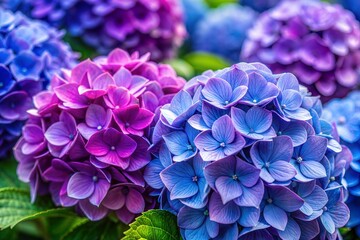 Purple and blue hydrangeas close-up flower wallpaper concept