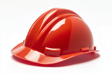 Fototapeta premium Safety hard hat isolated on white background, Selective focus engineer helmet, Red helmet for construction worker.