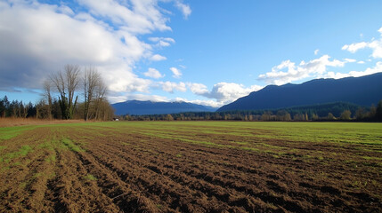 A field of dirt with a few trees in the background