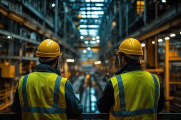 Construction Workers Discussing Plans in Bright Industrial Workshop