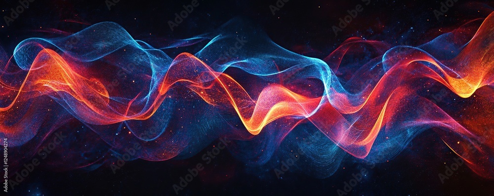 Poster abstract colorful waves flow dynamically across dark space, creating a mesmerizing visual symphony