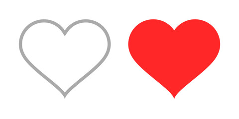 Vector isolated heart icon set in outline and fill