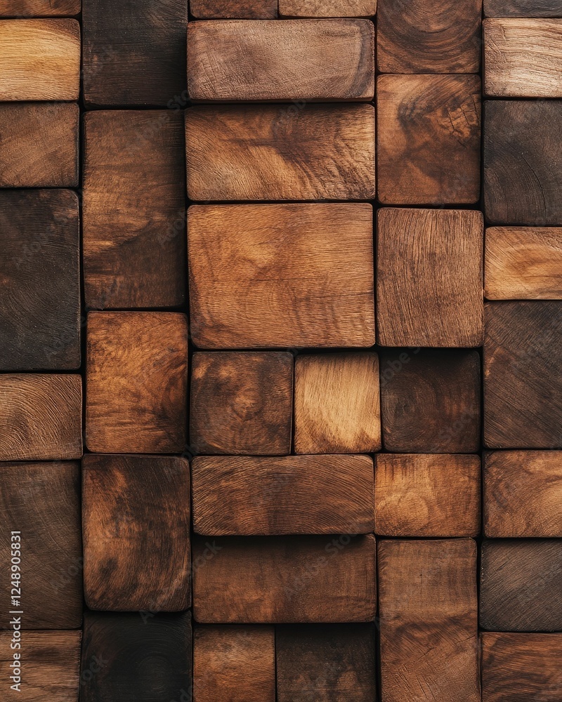 Poster a textured arrangement of wooden blocks in varying shades of brown creates a visually appealing patt