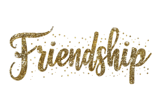Elegant Gold Friendship Lettering in Cursive Style Isolated on Transparent Background