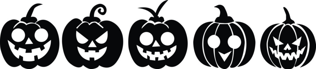 Halloween pumpkin icon set.Evil pumpkin symbol. Halloween decoration cartoon sign.Cute Creepy Spooky Halloween Pumpkin Fall Autumn Sticker Print Illustration.Halloween evil face vector illustration.