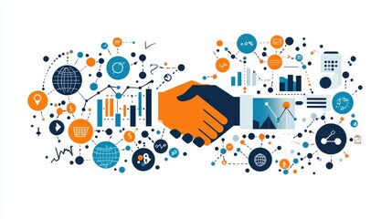 A modern icon set focusing on business growth, including graphs, charts, and handshake symbols, perfect for corporate branding.