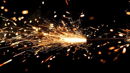 Sparkler fire sparks against a black background.