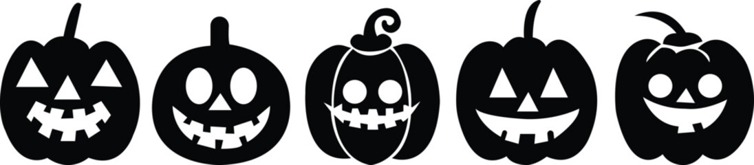Halloween pumpkin icon set.Evil pumpkin symbol. Halloween decoration cartoon sign.Cute Creepy Spooky Halloween Pumpkin Fall Autumn Sticker Print Illustration.Halloween evil face vector illustration.