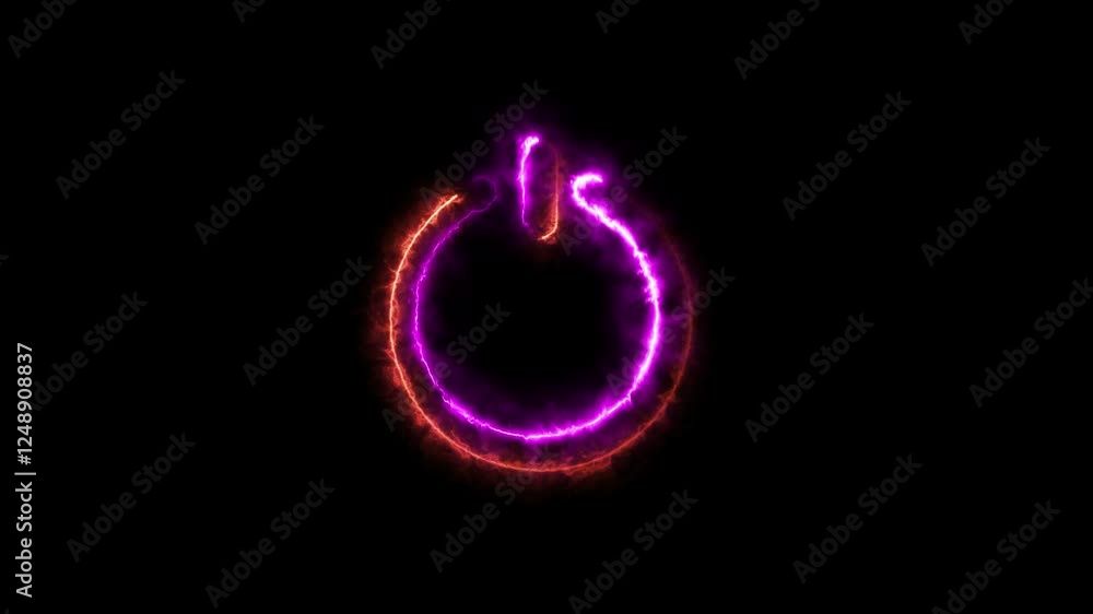 Poster animation of glowing neon power button icon animation.power button turn of ,on icon animation .