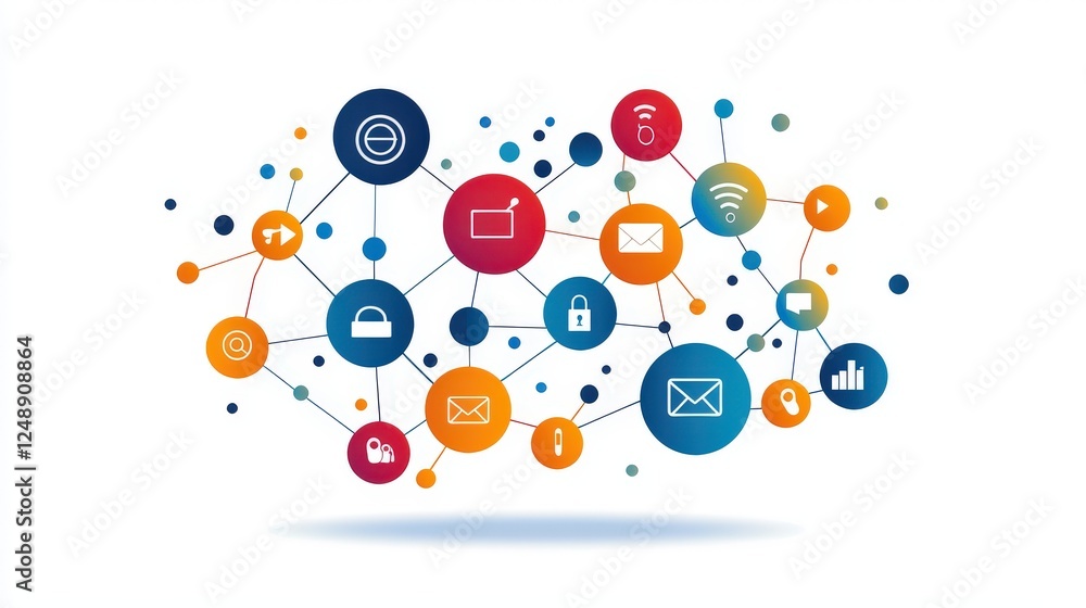 Poster a stylish abstract business icon pack with interconnected lines and dots, symbolizing digital networ