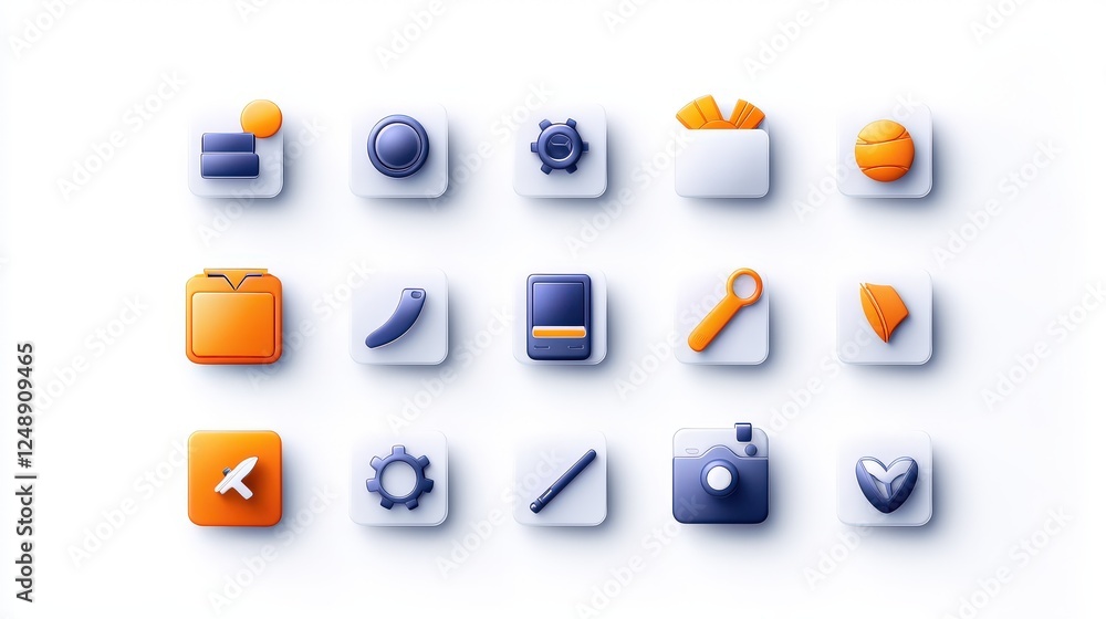 Poster a stylish simple icon pack with bold shapes and a flat design, perfect for branding and web applicat