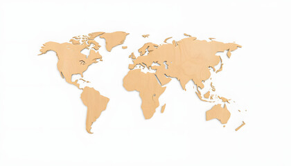 World map made of particle board, isolated on white background. Map of world cut in a flakeboard style. 4k resolution, Dreamy. with white shades