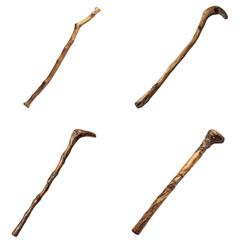 Obraz premium Set of unique walking sticks displayed from different angles, isolated on transparent or white background