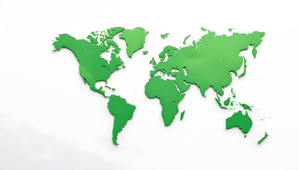 Green Cartography Of The World In A White Background, papercraft. with white shades