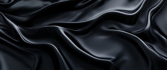 Fototapeta premium Luxurious Black Silk Fabric With Smooth Waves
