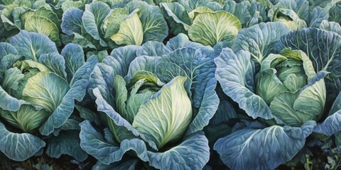 Obraz premium Lush green cabbage field in full bloom
