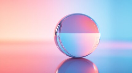 Reflective glass sphere displaying pink and blue gradient lighting