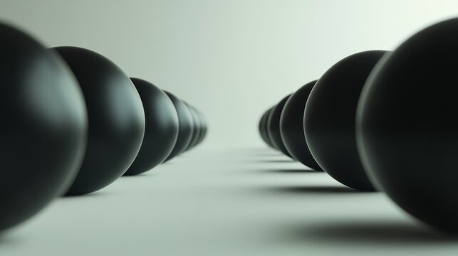 Rows of identical matte black spheres on a light surface