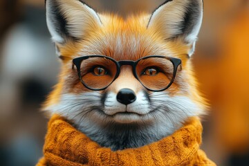 stylish portrait of a dapper anthropomorphic fox wearing glasses and a suit exuding charm and wit...