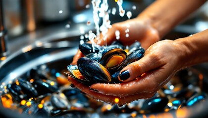 Fresh Mussels: A Culinary Delight, Rinsed and Ready
