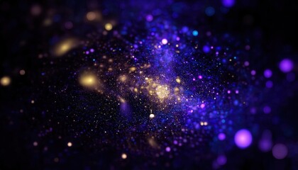 cosmic abstract glitter with glowing blue and golden particles, digital starry galaxy background for fantasy design

