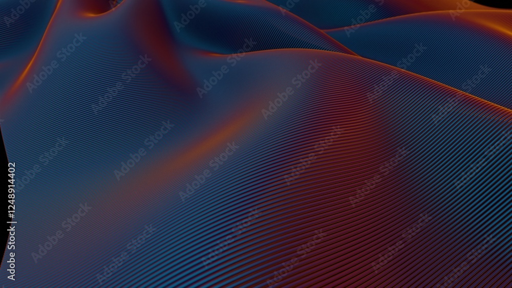 Poster abstract futuristic waves with smooth flowing lines in blue and orange tones, creating a high-tech d