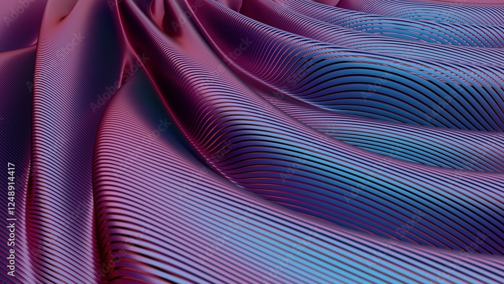Poster Abstract 3D waves with smooth flowing lines in blue and purple tones, creating a futuristic digital landscape.........