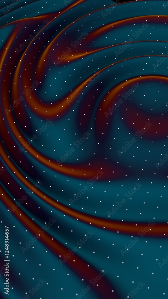 Poster Abstract fluid waves in deep blue and orange tones with smooth curves, creating a futuristic and elegant texture.........