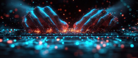 Futuristic Digital Workspace with Document Management and Data Visualization Technology