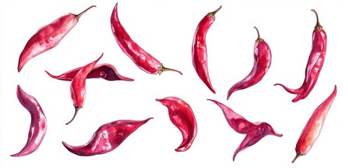Red Chili Peppers Watercolor, Isolated, Food Design