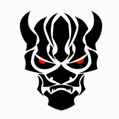 illustration vector graphics of design tribal art abstract devil's face head with red eyes
