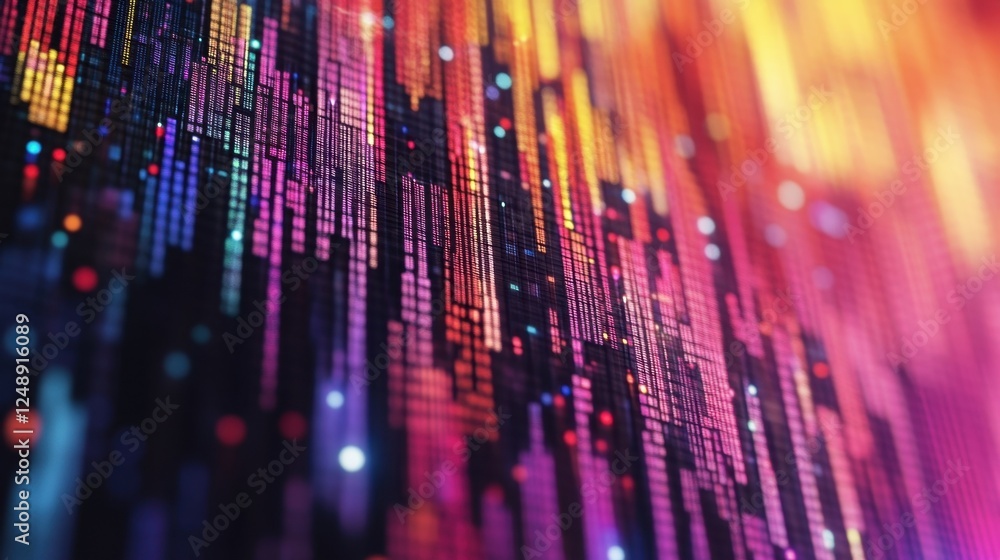 Poster dynamic abstract representation of digital data streams in vivid colors, capturing the essence of te