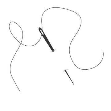 recommend clip art: Needle with thread doodle simple icon, line embroidery decoration. Curvy thread sewing, tailor tool silhouette. 