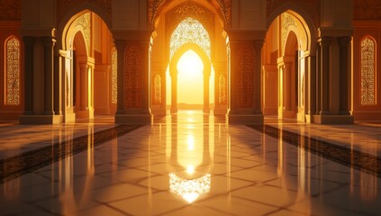 Sunset arches palace hallway, desert view, reflection, architecture, travel