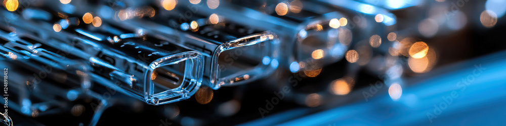 Poster close-up of multiple transparent tubes with bokeh background