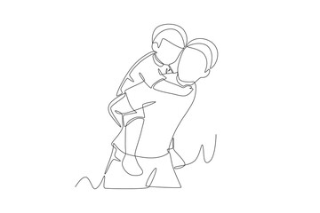 Father carrying his son. Father's day concept one-line drawing