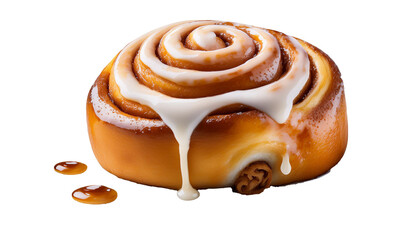 Fototapeta premium Cinnamon Roll with Dripping Icing – Transparent PNG