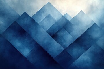 Abstract Blue Watercolor Background Design with Geometric Shapes and Textured White Layers