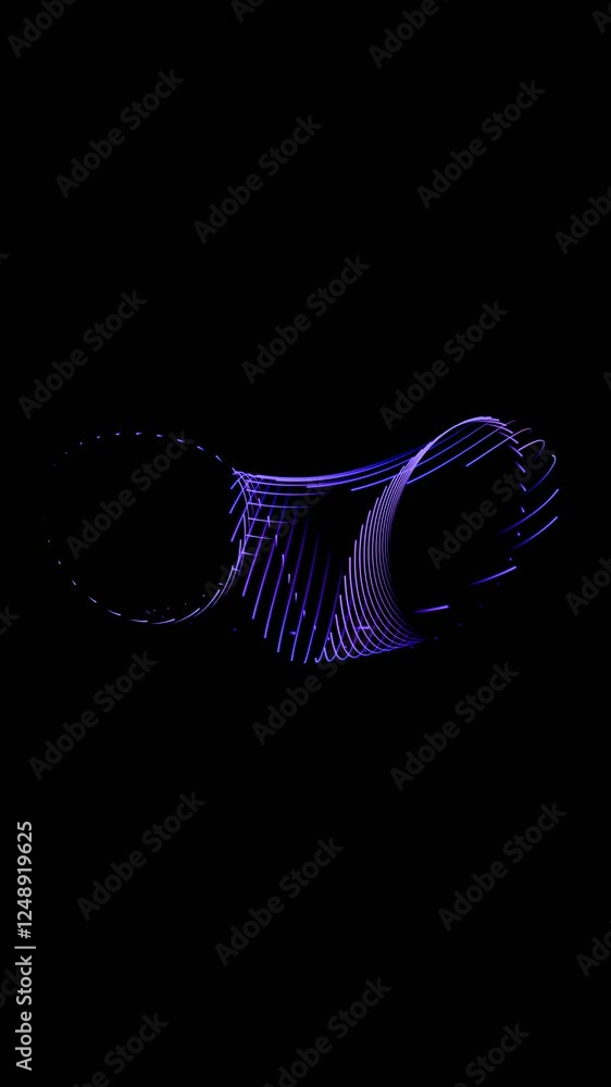 Poster abstract neon wave with glowing pink and blue lines, creating a futuristic digital flow on a black b