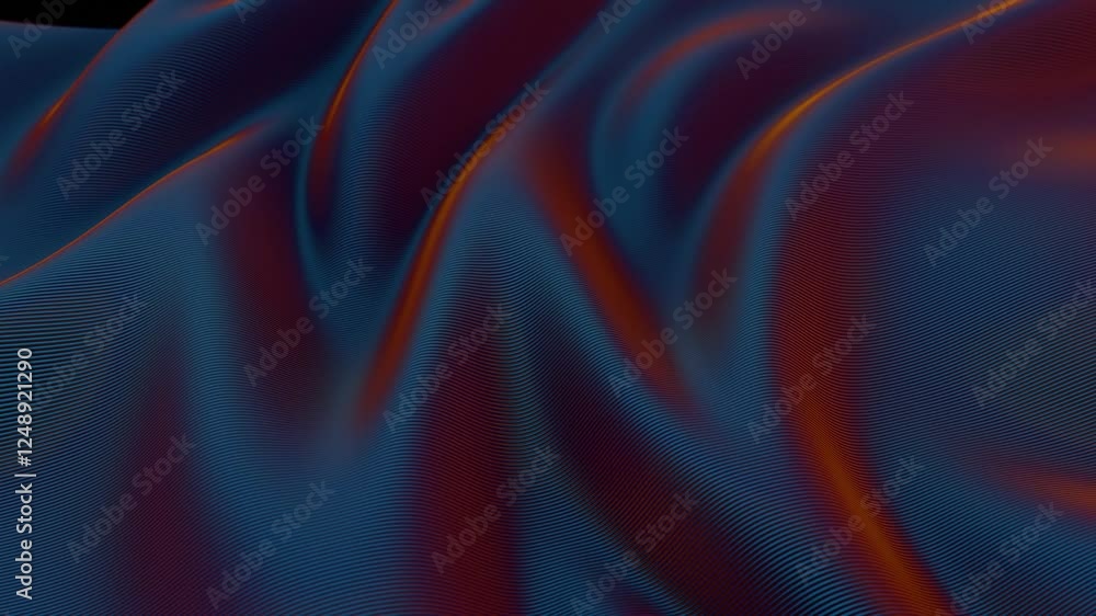 Fototapete abstract futuristic waves with smooth flowing lines in blue and orange tones, creating a high-tech d