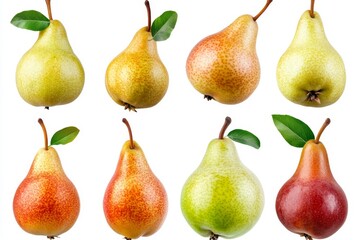 Eight ripe pears, studio shot, white background, food collage