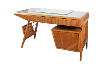 1950s desk, executive desk, vintage center desk, mid-century modern desk, crystal glass top, 1950s furniture, executive office furniture, glass top desk, luxury office desk, vintage office desk, retro