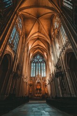 Fototapeta premium A gothic cathedral with intricate stone carvings under dramatic lighting