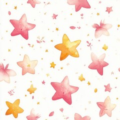 Whimsical Watercolor Pattern with Pink and Yellow Stars for Baby Shower and Children Decor