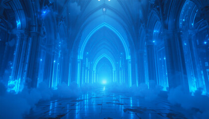Lost underwater city with glowing structures