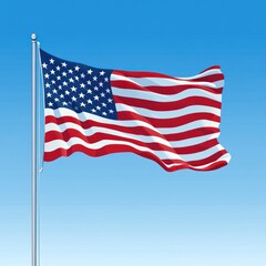 A waving American flag against a clear blue sky. vector illustration minimalist on white background